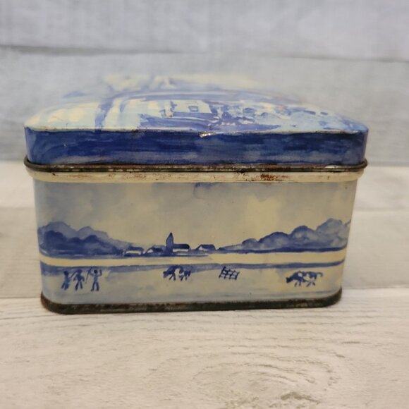 Vintage Patria Windmill Design Metal Tin Box 1970s Dutch Blue & White - Picture 11 of 11